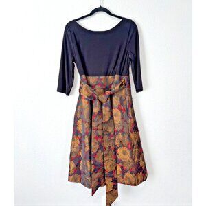 Adrianna Papell Metallic Fit & Flare Dress 12 Black Gold  Floral Party Elegant